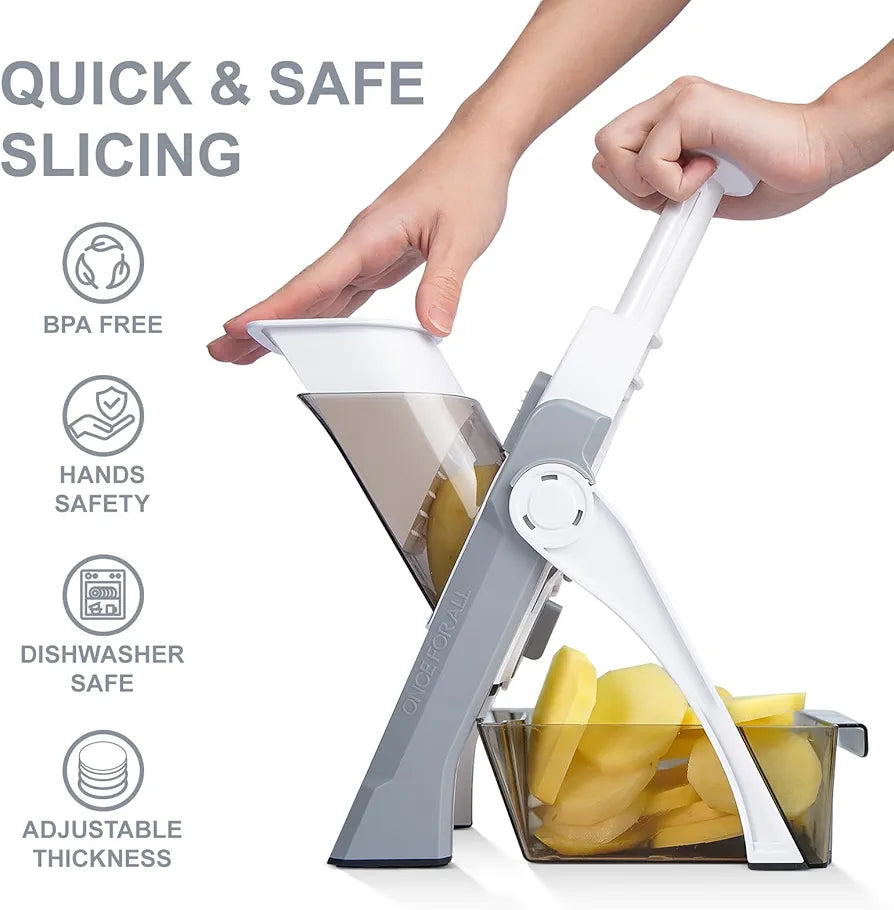 SupMaKin Safe Mandoline Slicer for Kitchen, Potato Slicer for Chips, Vegetable & Food Cutter,Thickness Adjustable 0.1-8 mm, Kitchen Faster Slice Artifact 
