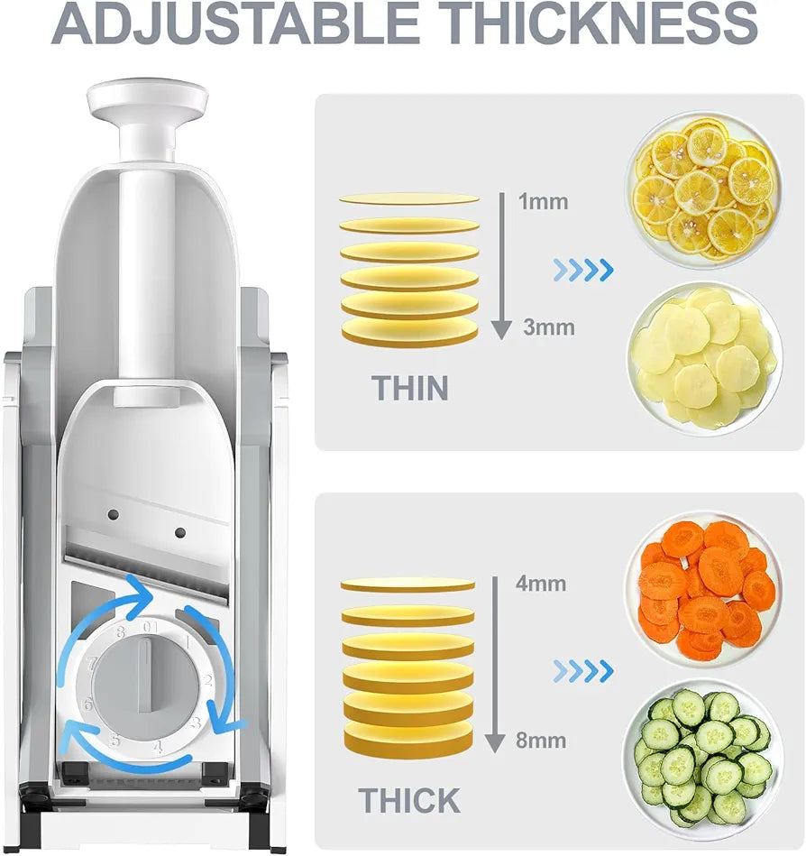 SupMaKin Safe Mandoline Slicer for Kitchen, Potato Slicer for Chips, Vegetable & Food Cutter,Thickness Adjustable 0.1-8 mm, Kitchen Faster Slice Artifact 