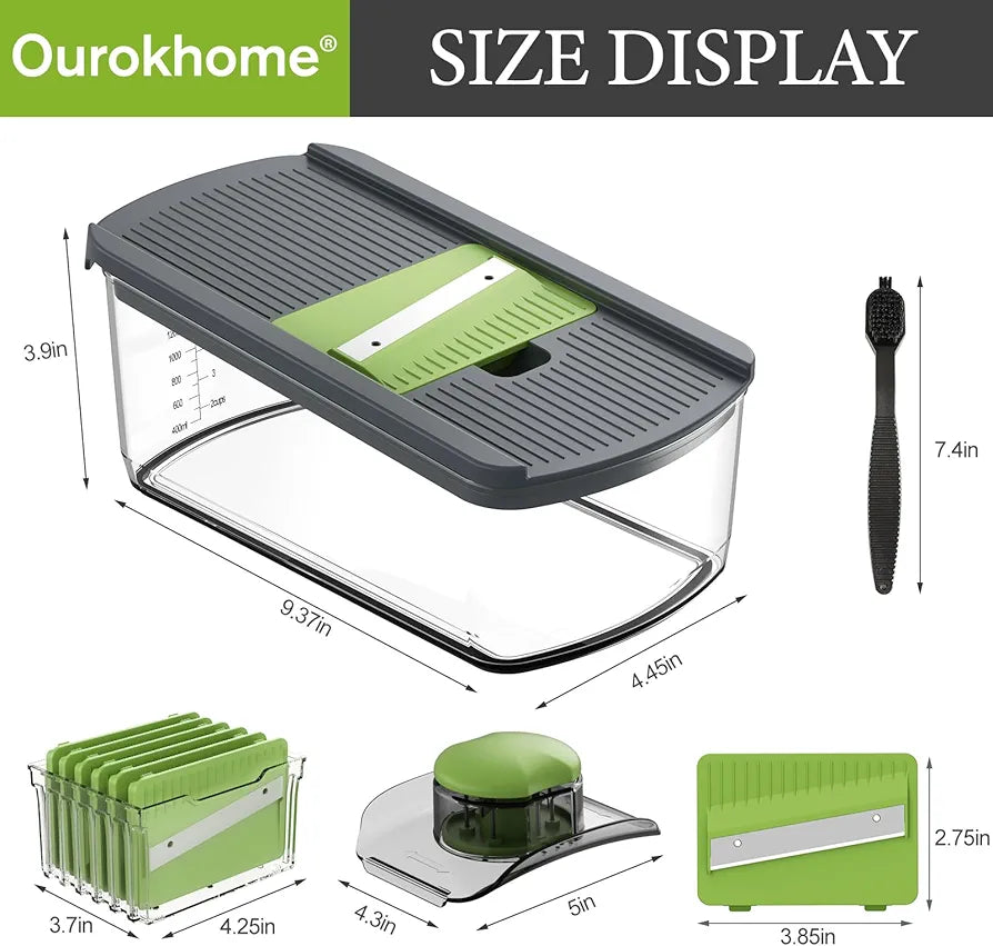 Ourokhome Mandolin Slicer for Kitchen Food, Hand Safe Vegetable Shredder with 6 Mandoline Blades, Veggie Waffle Cutter for Potato, Carrot, Zucchini, Onion, Essential Kitchen Gadgets 