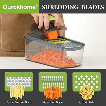 Ourokhome Mandolin Slicer for Kitchen Food, Hand Safe Vegetable Shredder with 6 Mandoline Blades, Veggie Waffle Cutter for Potato, Carrot, Zucchini, Onion, Essential Kitchen Gadgets 