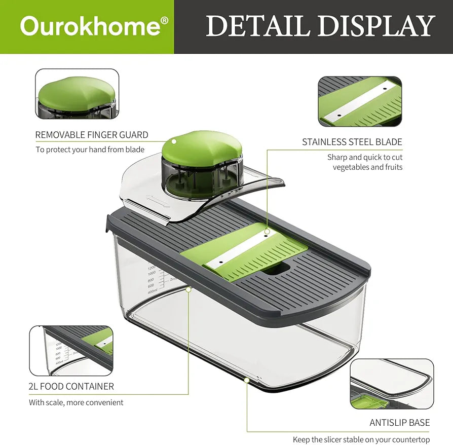 Ourokhome Mandolin Slicer for Kitchen Food, Hand Safe Vegetable Shredder with 6 Mandoline Blades, Veggie Waffle Cutter for Potato, Carrot, Zucchini, Onion, Essential Kitchen Gadgets 