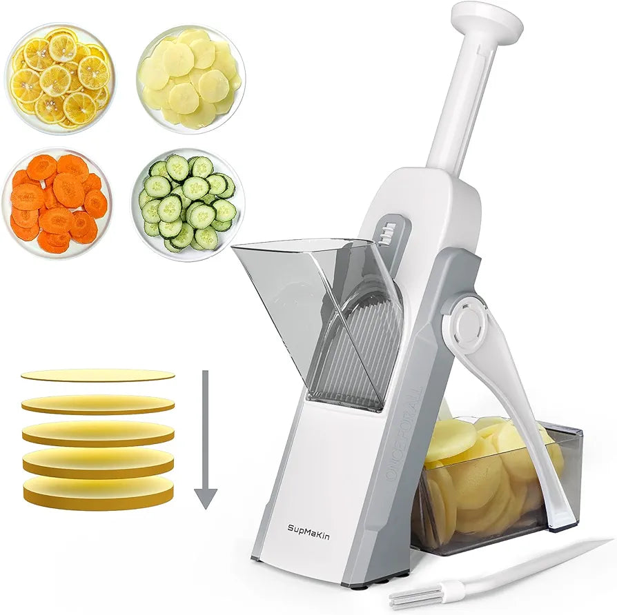 SupMaKin Safe Mandoline Slicer for Kitchen, Potato Slicer for Chips, Vegetable & Food Cutter,Thickness Adjustable 0.1-8 mm, Kitchen Faster Slice Artifact 