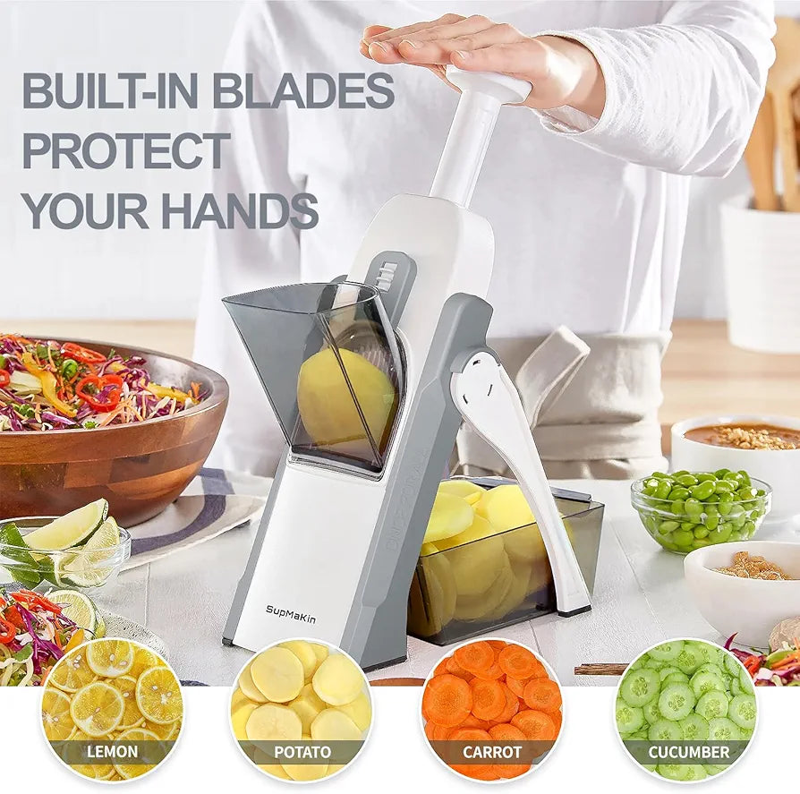 SupMaKin Safe Mandoline Slicer for Kitchen, Potato Slicer for Chips, Vegetable & Food Cutter,Thickness Adjustable 0.1-8 mm, Kitchen Faster Slice Artifact 